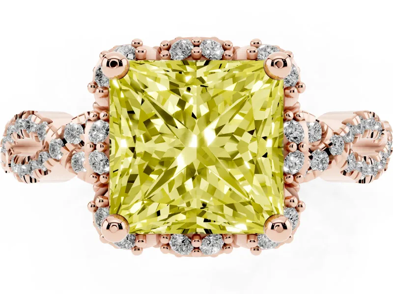 Princess Cut Halo Engagement Ring Setting for a Fancy Yellow Lab-Grown Diamond | Rose Gold - Design NV-24725