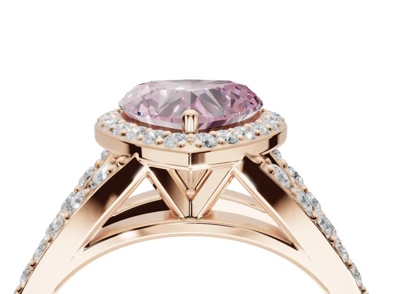 Heart-Shaped Halo Pavé Engagement Ring Setting for a Fancy Pink Lab-Grown Diamond | Narrow Split Shank | Rose Gold