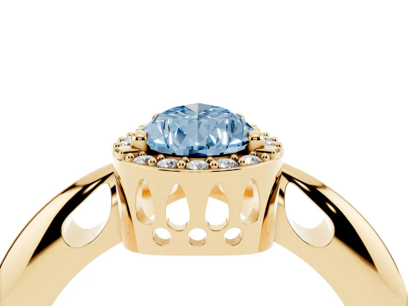 Pear-Shaped Halo Engagement Ring Setting for a Fancy Blue Lab-Grown Diamond | Plain Tapered Band | Yellow Gold