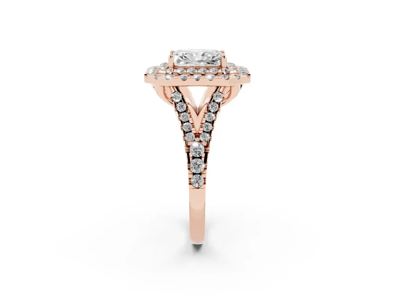 Radiant Cut Halo Split Shank Engagement Ring Setting | Rose Gold