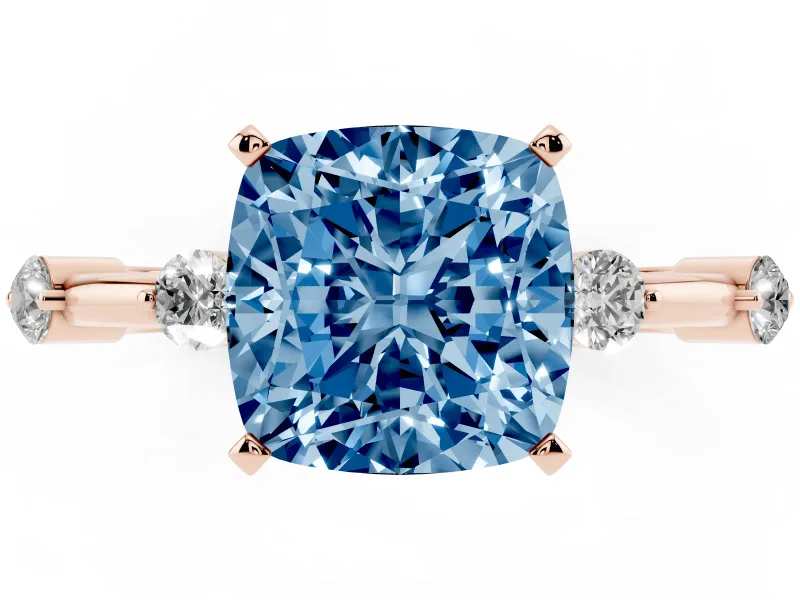 Cushion Cut Bar Set Engagement Ring Setting for a Fancy Blue Lab-Grown Diamond | Rose Gold