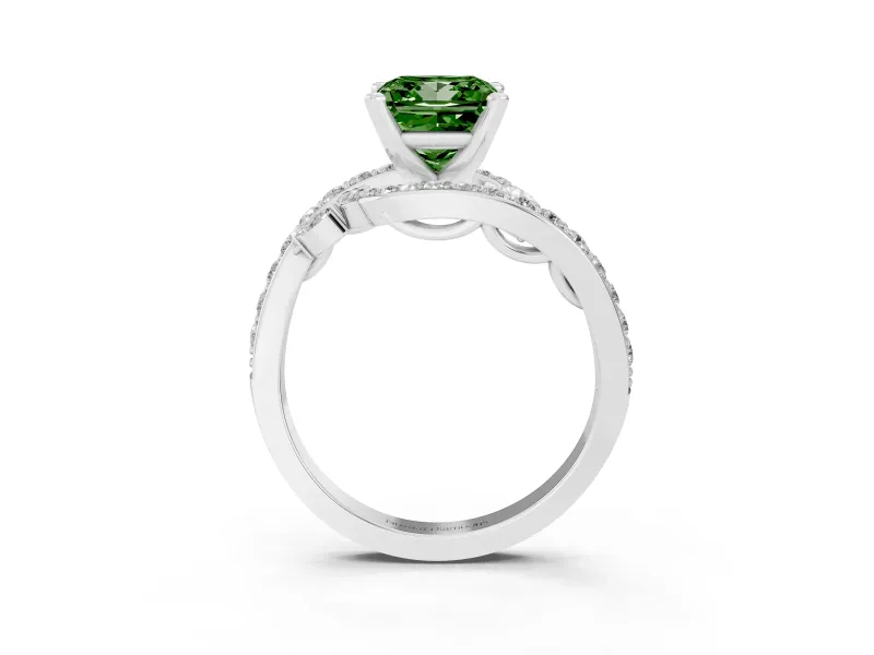Princess Cut Bypass Engagement Ring Setting for a Fancy Green Lab-Grown Diamond | White Gold