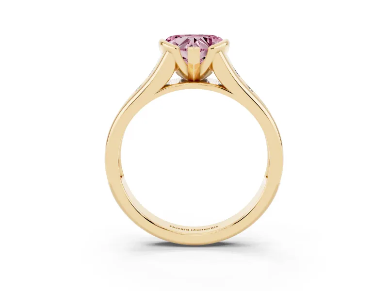 Heart-Shaped Half Bezel Engagement Ring Setting for a Fancy Pink Lab-Grown Diamond | Yellow Gold