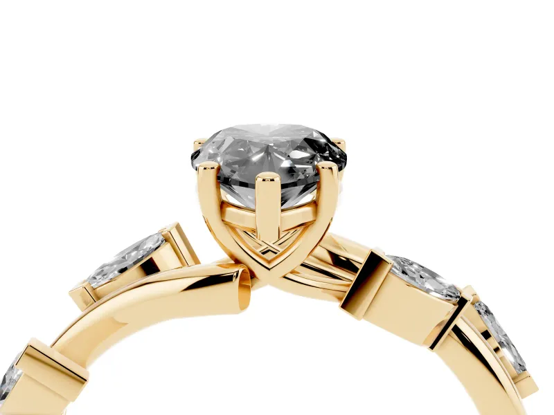 Pear-Shaped Twisted Vine Engagement Ring Setting for a Black Center | Marquise Leaves | Yellow Gold