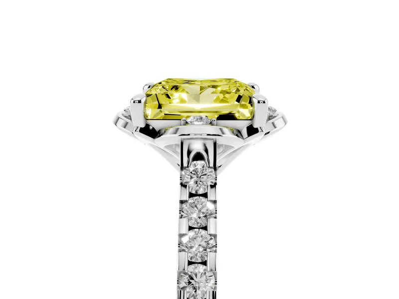 Princess Cut Floral Petal Engagement Ring Setting for a Fancy Yellow Lab-Grown Diamond | Petal Accents | Platinum