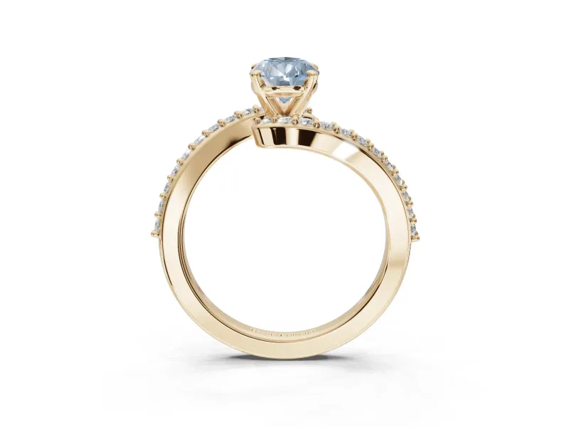 Pear-Shaped Bypass Pavé Engagement Ring Setting for a Fancy Blue Lab-Grown Diamond | Yellow Gold