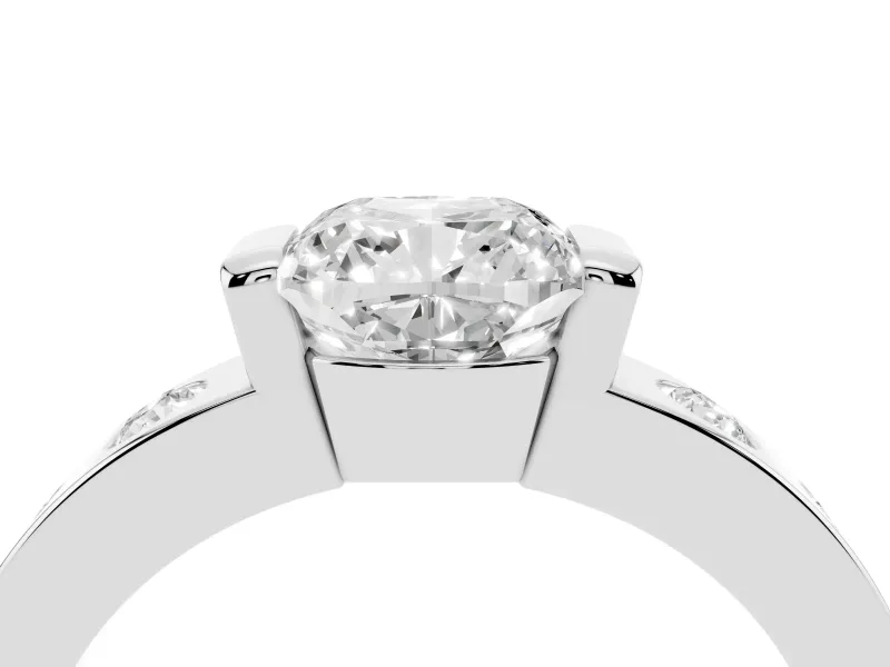 Cushion Cut Tension Style Engagement Ring Setting | Flush Set Accents | Sterling Silver