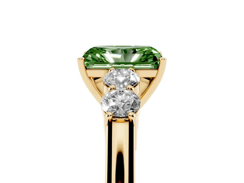 Radiant Cut 5 Stone Engagement Ring Setting for a Fancy Green Lab-Grown Diamond | Yellow Gold