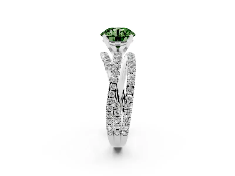 Round Twisted Pavé Engagement Ring Setting for a Fancy Green Lab-Grown Diamond | Sterling Silver