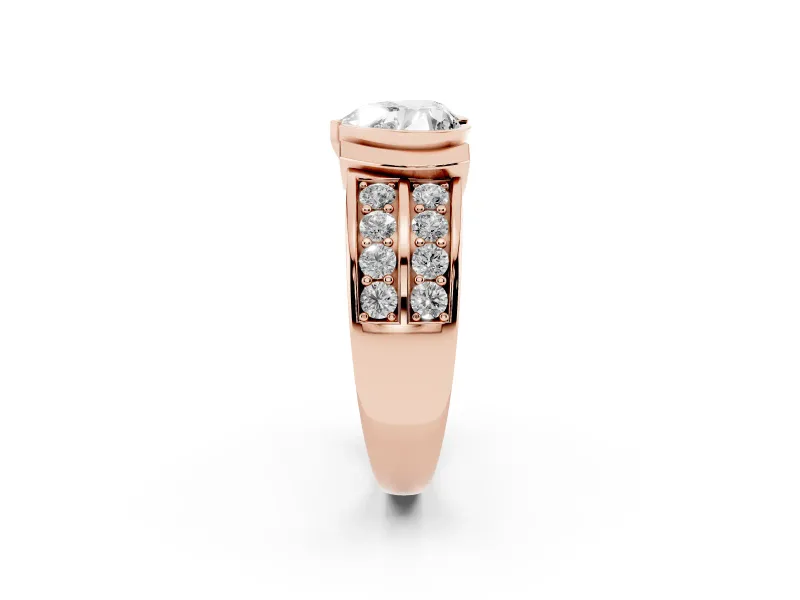Heart-Shaped Half Bezel Engagement Ring Setting | Double Row Channel Band | Rose Gold