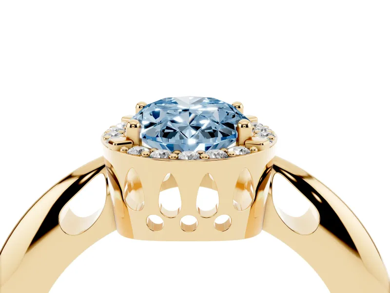 Oval Halo Engagement Ring Setting for a Fancy Blue Lab-Grown Diamond | Plain Band | Yellow Gold