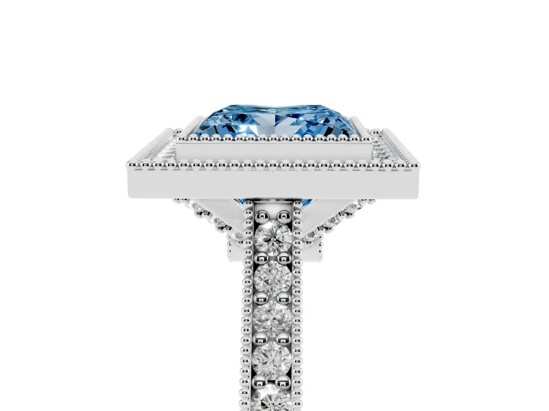 Princess Cut Halo Engagement Ring Setting for a Fancy Blue Lab-Grown Diamond | Sterling Silver - Design NV-24721