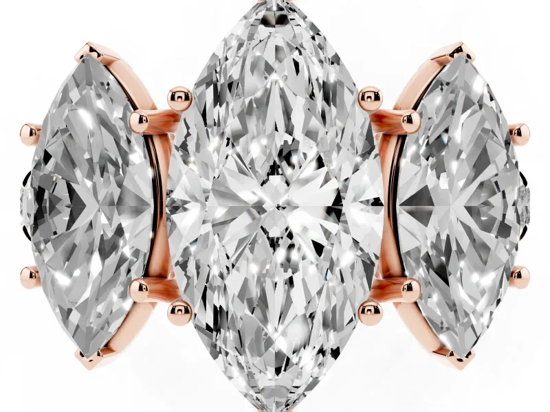 Marquise Three Stone Engagement Ring Setting | Accented Shoulders | Rose Gold