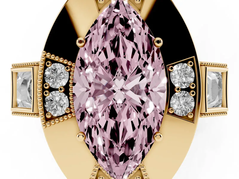 Marquise Milgrain Sectioned Halo Engagement Ring Setting for a Fancy Pink Lab-Grown Diamond | Yellow Gold