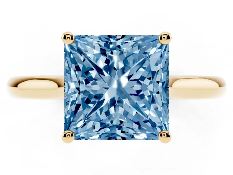 Princess Cut Cathedral Engagement Ring Setting for a Fancy Blue Lab-Grown Diamond | Yellow Gold
