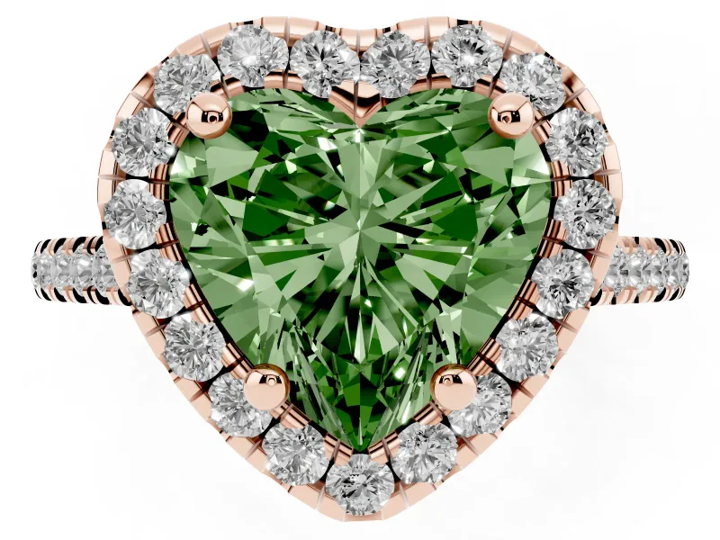 Heart-Shaped Halo Engagement Ring Setting for a Fancy Green Lab-Grown Diamond | Tapered Band | Rose Gold