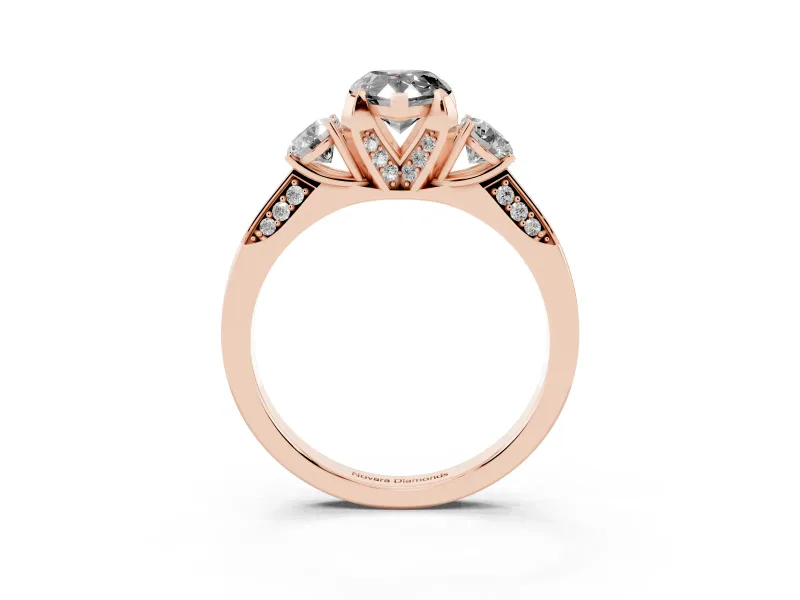 Pear-Shaped Hidden Halo Three Stone Engagement Ring Setting for a Black Center | Rose Gold