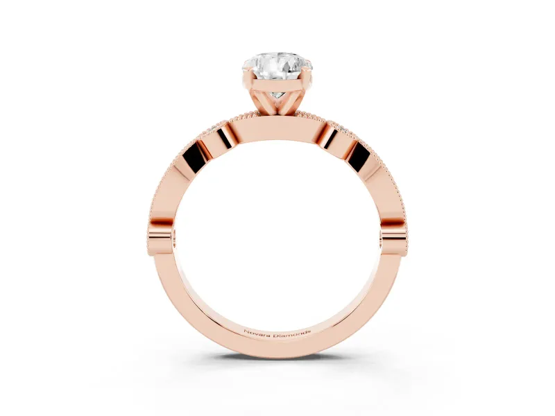 Pear-Shaped Vintage Milgrain Solitaire Engagement Ring Setting | Bezel Accents | Rose Gold