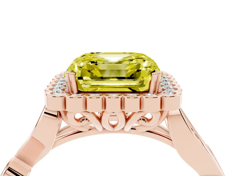Asscher Cut Leaf Halo Engagement Ring Setting for a Fancy Yellow Lab-Grown Diamond | Rose Gold