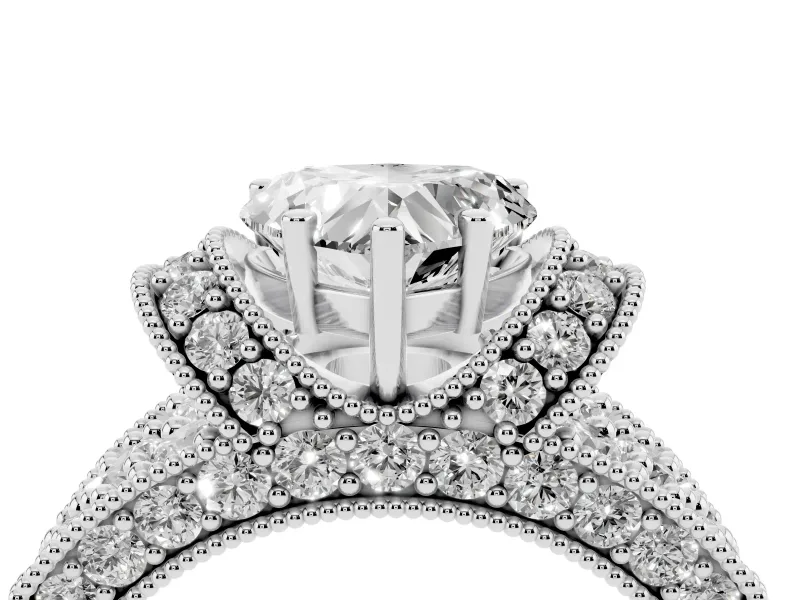Heart-Shaped Vintage Milgrain Pave Engagement Ring Setting | Crescent Side Rows | White Gold