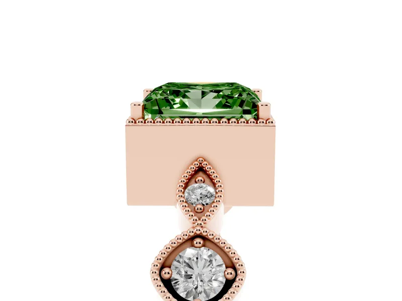 Princess Cut Vintage Milgrain Engagement Ring Setting for a Fancy Green Lab-Grown Diamond | Rose Gold