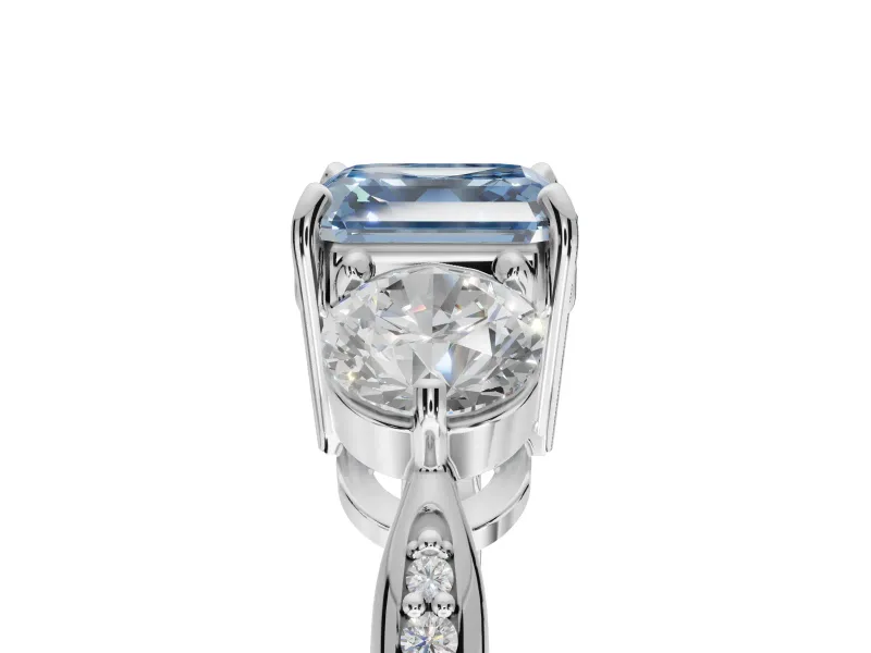 Asscher Cut Three Stone Engagement Ring Setting for a Fancy Blue Lab-Grown Diamond | Tapered Pave Band | White Gold