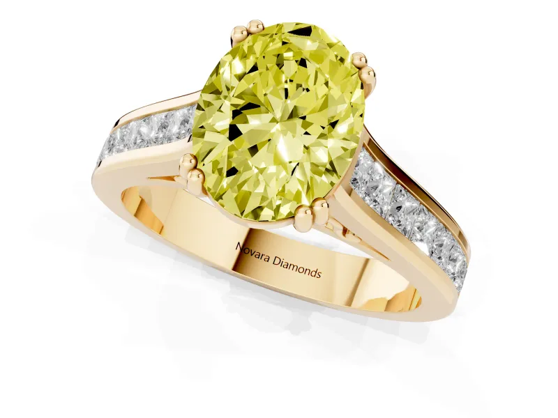 Oval Channel Set Solitaire Engagement Ring Setting for a Fancy Yellow Lab-Grown Diamond | Princess Channel | Yellow Gold