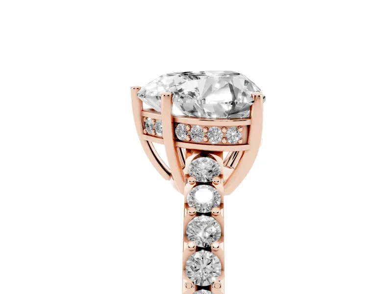 Heart-Shaped Hidden Halo Solitaire Engagement Ring Setting | Shared Prong Band | Rose Gold