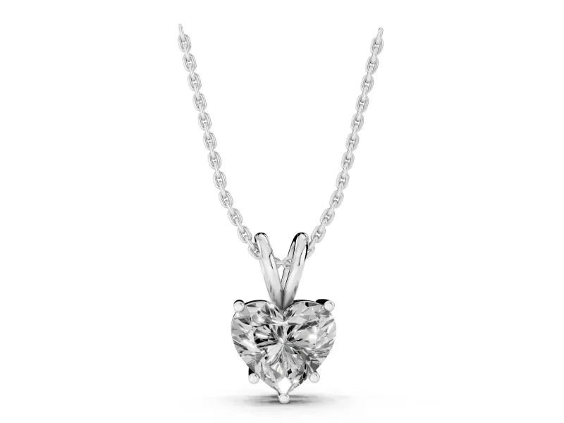 Heart-Shaped Lab-Grown Diamond Solitaire Pendant Necklace | V Bail | Sterling Silver