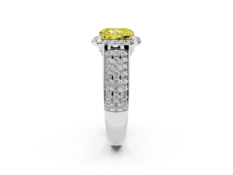 Radiant Cut Pavé Engagement Ring Setting for a Fancy Yellow Lab-Grown Diamond | Wide Three-Row Band | Sterling Silver