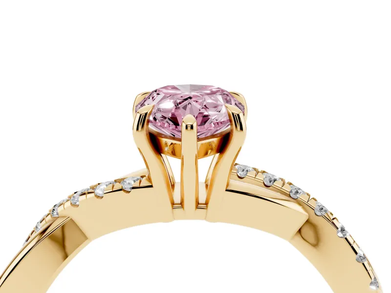 Pear-Shaped Crossover Engagement Ring Setting for a Fancy Pink Lab-Grown Diamond | Yellow Gold