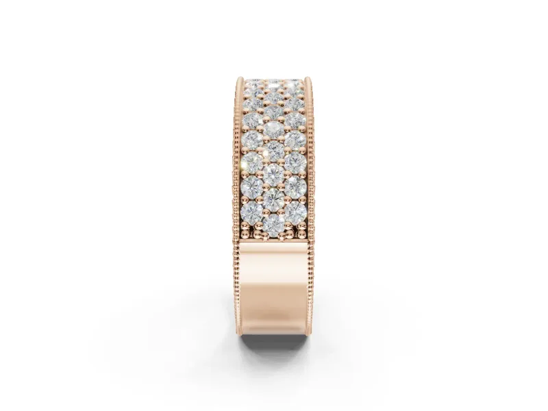 Round Lab-Grown Diamond Wide Pavé Wedding Band | Milgrain Edges | Rose Gold