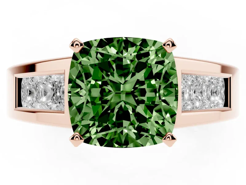 Cushion Cut Channel-Set Engagement Ring Setting for a Fancy Green Lab-Grown Diamond | Rose Gold