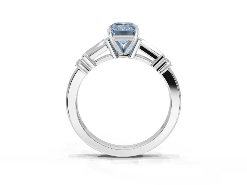 Emerald Cut Tapered Baguette Engagement Ring Setting for a Fancy Blue Lab-Grown Diamond | Platinum