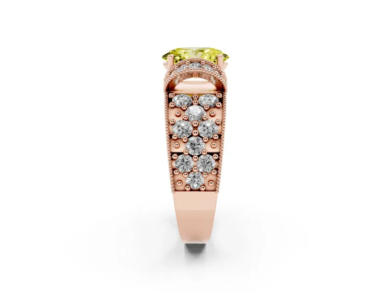 Oval Vintage Milgrain Pave Engagement Ring Setting for a Fancy Yellow Lab-Grown Diamond | Crescent Side Rows | Rose Gold