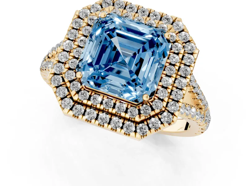 Asscher Cut Halo Engagement Ring Setting for a Fancy Blue Lab-Grown Diamond | Yellow Gold - Design NV-24799
