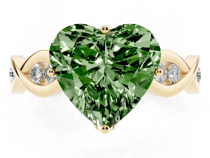 Heart-Shaped Twisted Infinity Engagement Ring Setting for a Fancy Green Lab-Grown Diamond | Yellow Gold