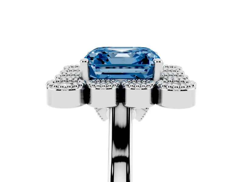 Asscher Cut Halo Engagement Ring Setting for a Fancy Blue Lab-Grown Diamond | Sterling Silver - Design NV-24775