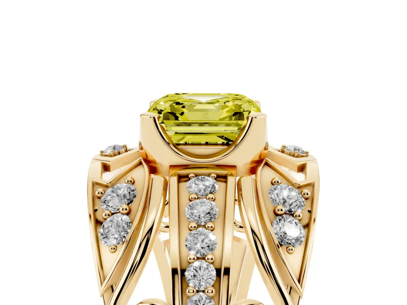 Asscher Cut Art Deco Engagement Ring Setting for a Fancy Yellow Lab-Grown Diamond | Yellow Gold