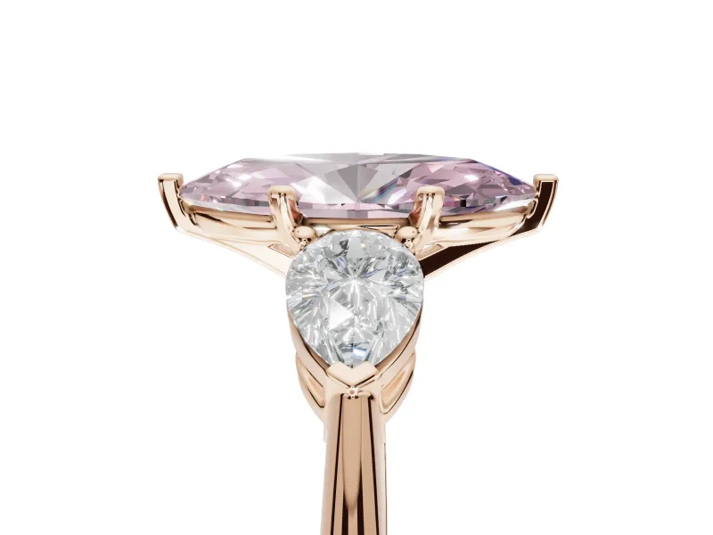 Marquise Three-Stone Ring Setting for a Fancy Pink Lab-Grown Diamond | Pear Side Stones | Rose Gold