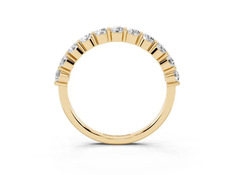 Round Lab-Grown Diamond Prong Set Half Eternity Wedding Band | Raised Row | Yellow Gold