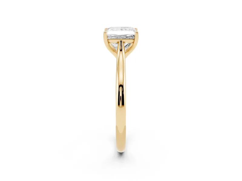 Princess Cut Diamond Solitaire Ring Set in Yellow gold with Cathedral Band and Prong Setting