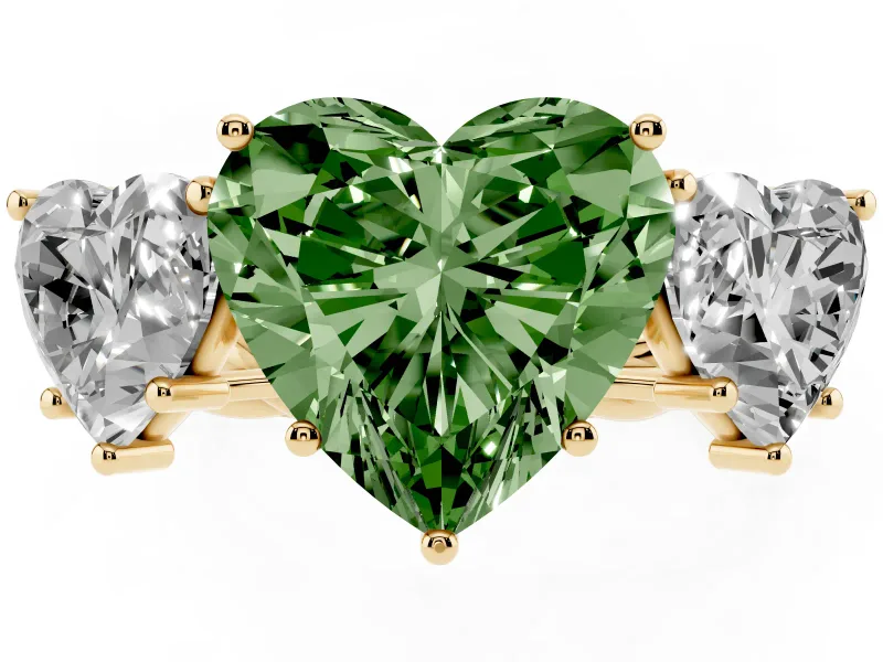 Heart-Shaped Three Stone Engagement Ring Setting for a Fancy Green Lab-Grown Diamond | Braided Band | Yellow Gold