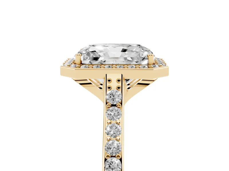 Radiant Cut Pavé Halo Engagement Ring Setting | Yellow Gold