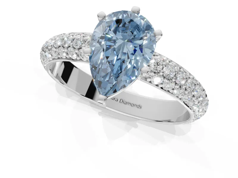 Pear-Shaped Domed Pavé Engagement Ring Setting for a Fancy Blue Lab-Grown Diamond | Sterling Silver