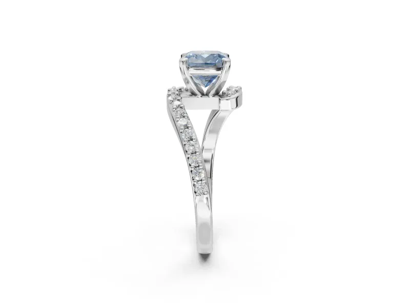 Cushion Cut Bypass Pavé Engagement Ring Setting for a Fancy Blue Lab-Grown Diamond | Platinum