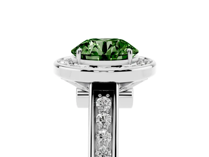 Round Rimmed Halo Engagement Ring Setting for a Fancy Green Lab-Grown Diamond | Sterling Silver