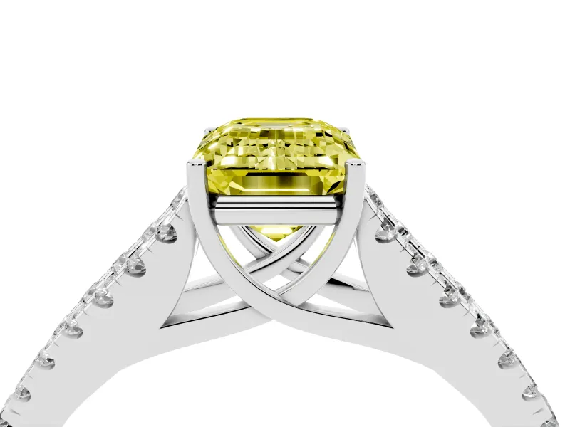 Emerald Cut Graduated Split Shank Engagement Ring Setting for a Fancy Yellow Lab-Grown Diamond | Platinum