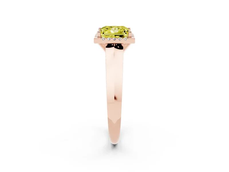 Fancy Yellow Princess Cut Diamond Halo Ring Set in Rose gold with Cathedral Band and Prong Setting
