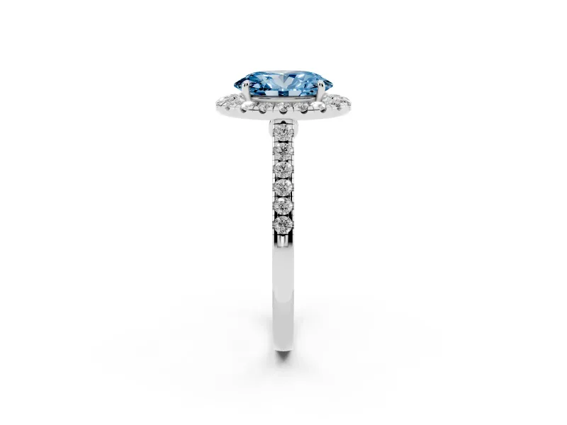 Oval Halo Engagement Ring Setting for a Fancy Blue Lab-Grown Diamond | Pave Shoulders | Sterling Silver